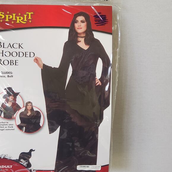 Spirit Halloween Black Hooded Robe Adult Size Large XL Dress Up Witch Dark Angel - Picture 5 of 6
